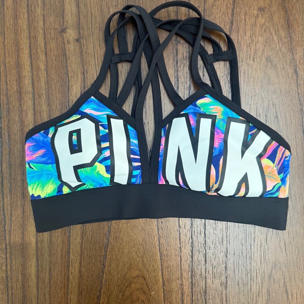 Victoria's Secret PINK Ultimate Sports Bra Medium Tropical Strappy Cage Back